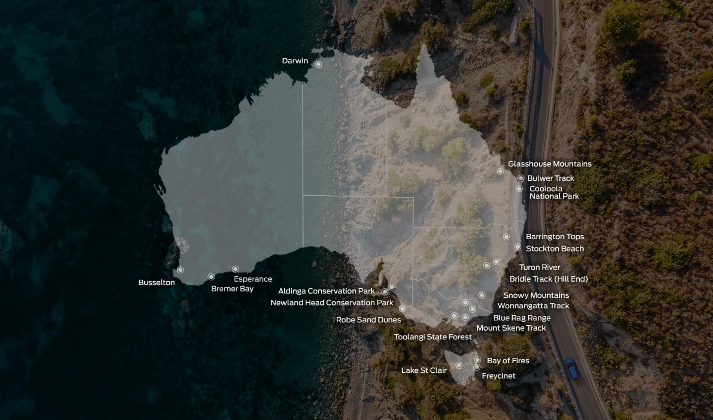 Map of Australia containing hotspots where consumers can click to read articles