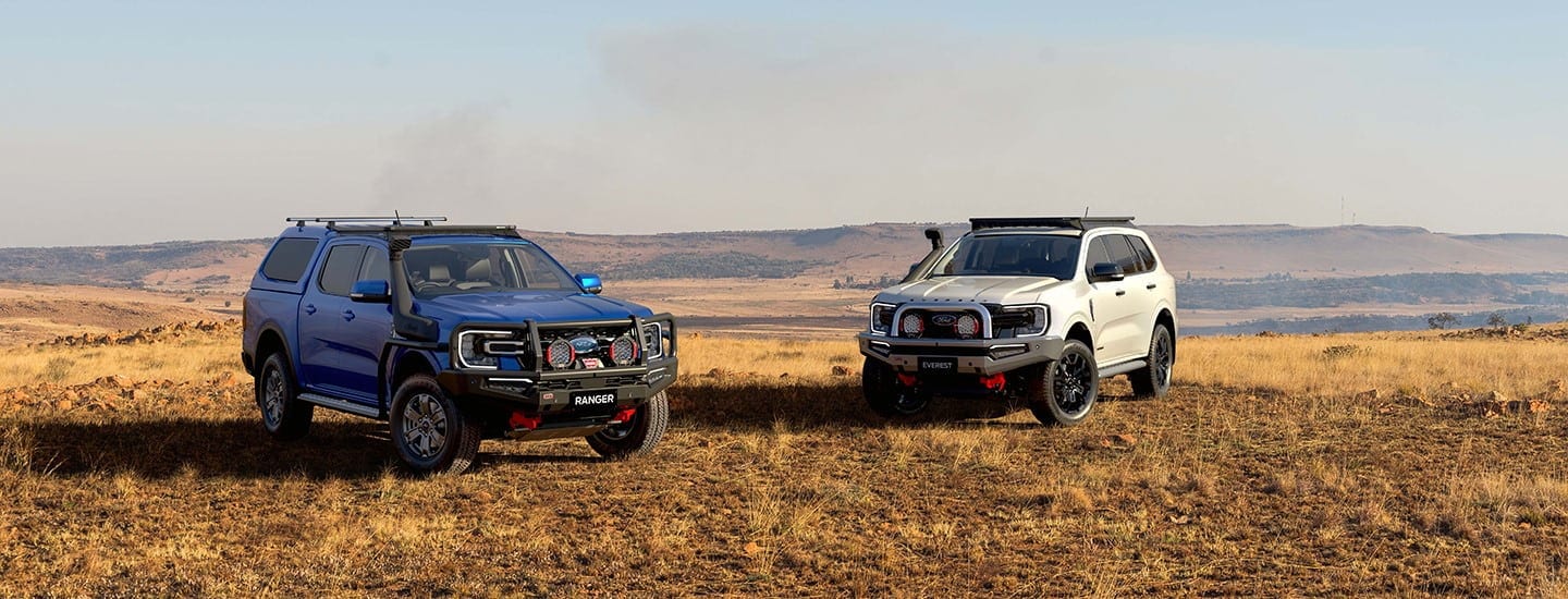 Ford Ranger and Ford Everest parked on off-road terrain with ARB accessories