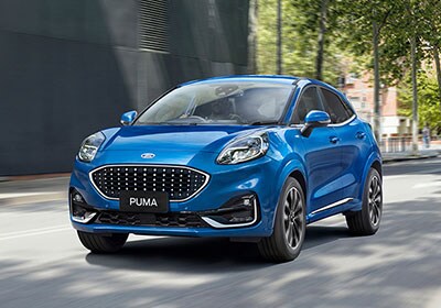 Blue 2020 Ford Puma on a road in the city
